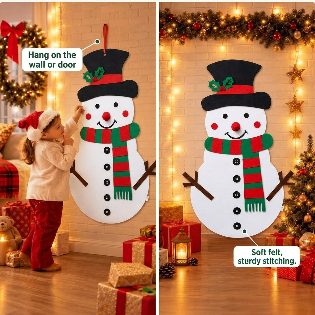 Felt snowman wall hanging in a cozy holiday home