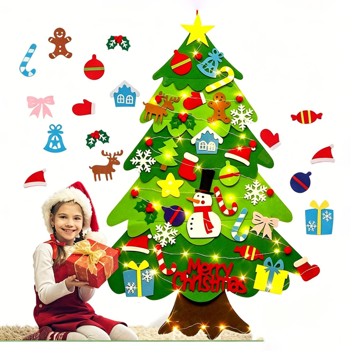 Felt Christmas Tree with Detachable Ornaments — Kids DIY Wall Tree